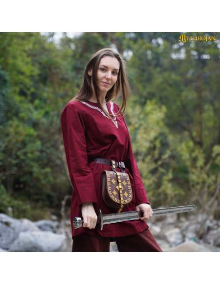 Tunique viking en coton à col brodé...