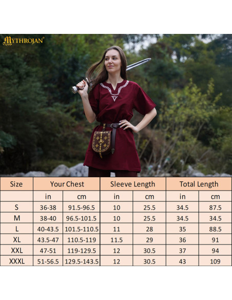 Tunique viking en coton à col brodé...