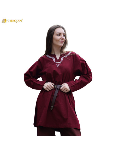 Tunique viking en coton à col brodé...