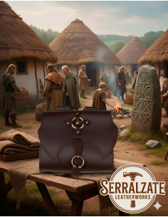 Sac Celta avec anneau et croix en cuir marron foncé