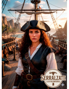 Chapeau de pirate Tricorn en cuir Deluxe, noir 2