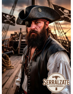 Chapeau de pirate Tricorn en cuir Deluxe, noir