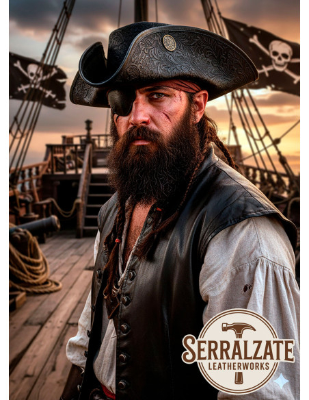 Chapeau de pirate Tricorn en cuir...