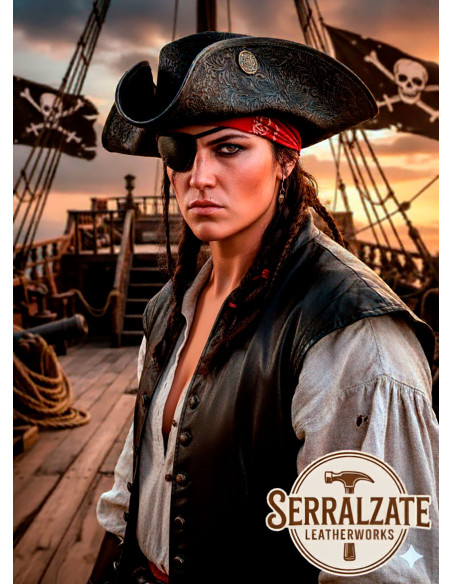 Chapeau de pirate Tricorn en cuir...