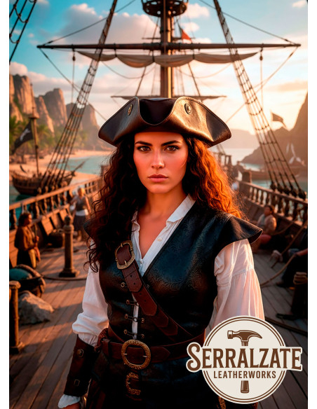 Chapeau de pirate Tricorn en cuir...