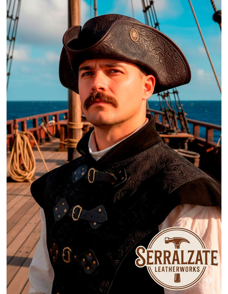 Chapeau de pirate Tricorn en cuir...