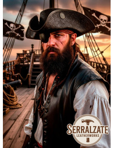 Chapeau de pirate Tricorn en cuir Deluxe, marron foncé