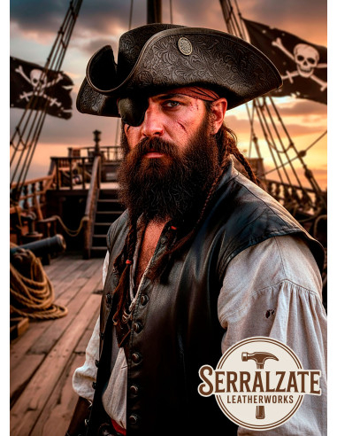 Chapeau de pirate Tricorn en cuir Deluxe, marron foncé