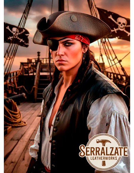 Chapeau de pirate Tricorn en cuir...