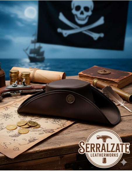 Chapeau de pirate Tricorn en cuir,...