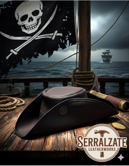 Chapeau de pirate Tricorn en cuir,...