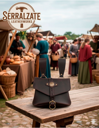 Sac médiéval Sancho en marron foncé avec des nœuds celtiques