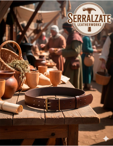 Ceinture médiévale Horacio à double boucle, marron foncé