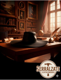 Chapeau médiéval en cuir modèle Alatriste, couleur noire 2