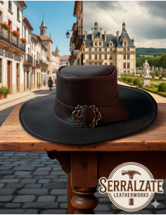 Chapeau médiéval en cuir modèle Hidalgo, couleur marron