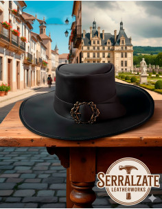 Chapeau médiéval en cuir modèle Hidalgo, couleur noire