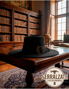 Chapeau médiéval en cuir modèle Hidalgo, couleur noire 2