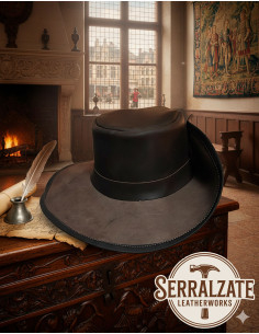 Chapeau médiéval en cuir modèle Flandre, couleur marron