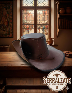 Chapeau médiéval en cuir modèle Flandre, couleur marron 2