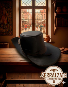 Chapeau médiéval en cuir modèle Flandre, couleur noire 2