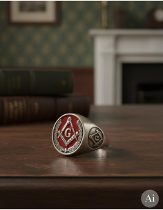 Bague Maçonnique Émaillée Rouge
