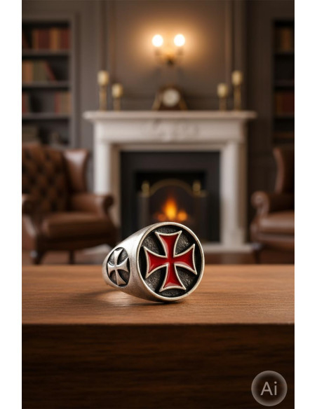 Bague Croix Templière Émaillée