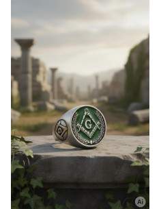 Bague maçonnique émaillée verte