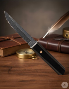 Couteau d'aventure Albainox lame damasquinée vieillie (22...