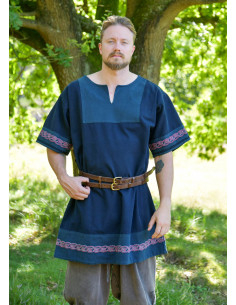 Tunique médiévale en coton modèle Egil, couleur bleu