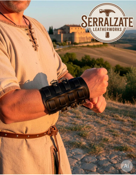 Bracelets vikings Gunnar en cuir noir