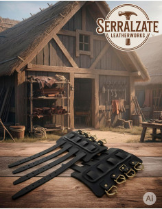 Bracelets vikings Gunnar en cuir noir 2