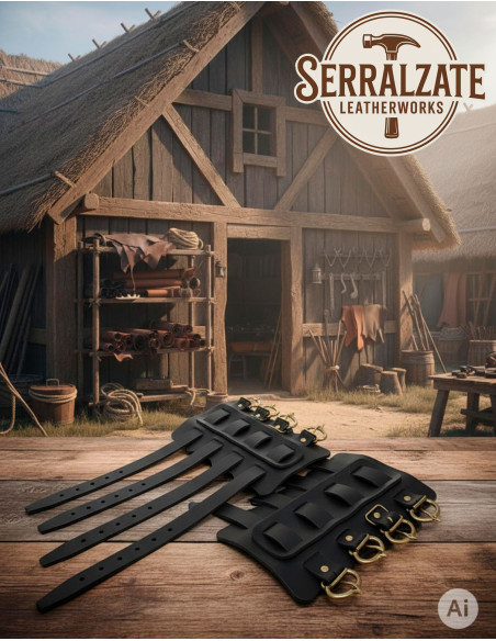 Bracelets vikings Gunnar en cuir noir