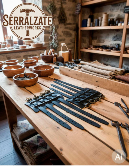 Bracelets vikings Gunnar en cuir noir