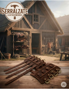 Bracelets vikings Gunnar en cuir marron foncé 2