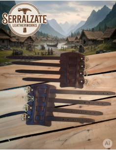 Bracelets vikings Gunnar en cuir marron foncé