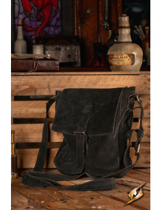 Sac à bandoulière médiéval en cuir de daim noir