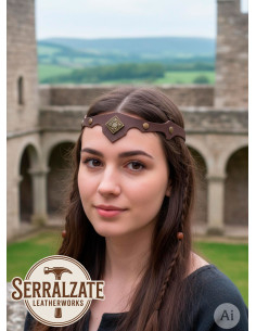 Diadème médiéval rombo avec feuilles, marron