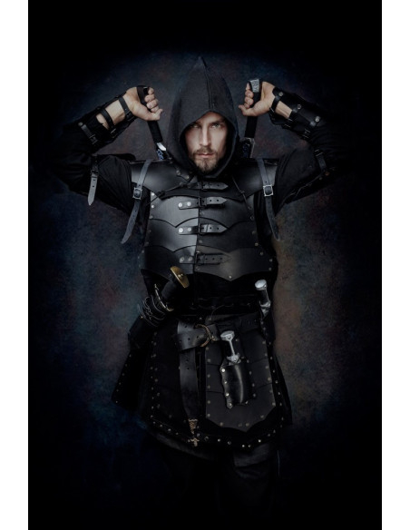 Veste en daim avec plaques en cuir...