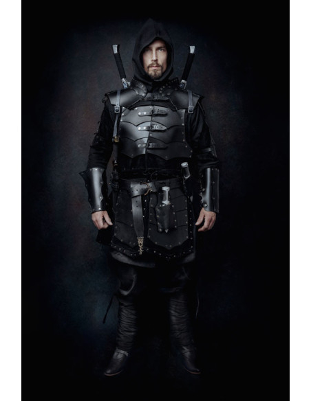 Veste en daim avec plaques en cuir...