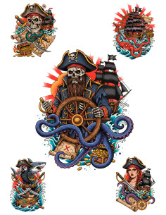Tatouage temporaire Thématique Pirate en couleur