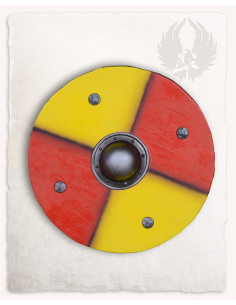 Bouclier viking rond pour LARP modèle Rorrik, jaune-rouge