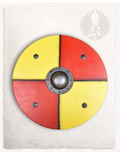 Grand bouclier médiéval pour Larp modèle Rorrik, jaune-rouge