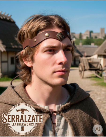 Diadème médiéval en cuir, marron