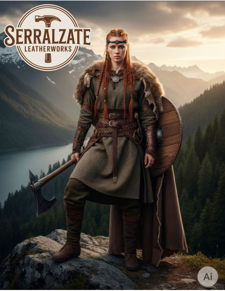 Diadème roue viking-médiéval en cuir...