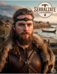 Diadème roue viking-médiéval en cuir noir