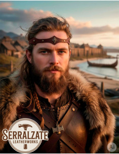 Diadème roue viking-médiéval en cuir marron foncé 2