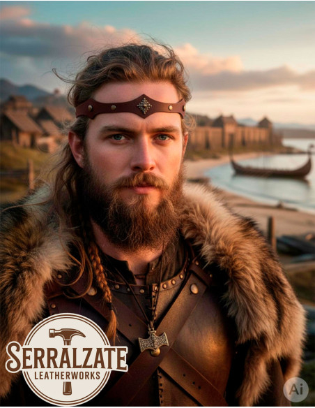 Diadème roue viking-médiéval en cuir...