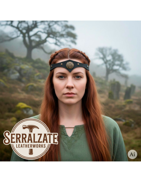 Diadème Celtique tempête en cuir noir
