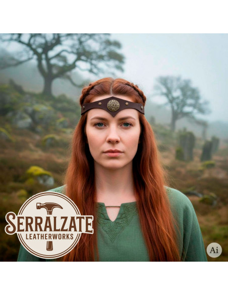 Diadème Celtique tempête en cuir marron