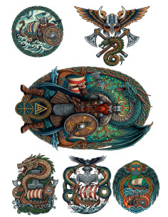 Tatouage temporaire Thématique des Vikings, en couleur